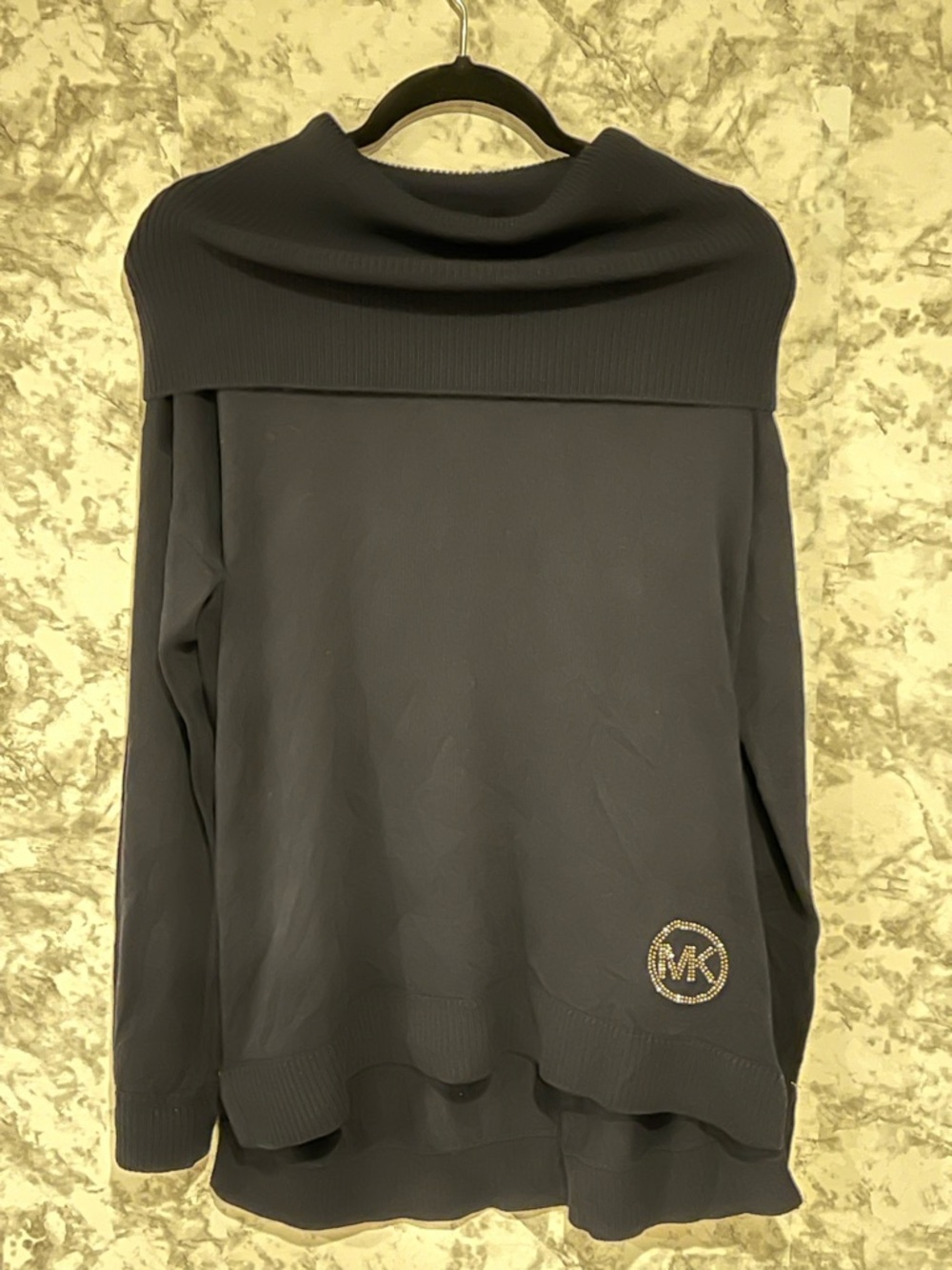 Michael Kors Black Sweater Blouse with Gold MK Emblem